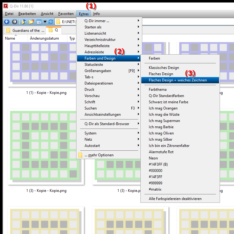 Wie kann ich das flache Design und das weiche Zeichnen im Datei Explorer aktivieren